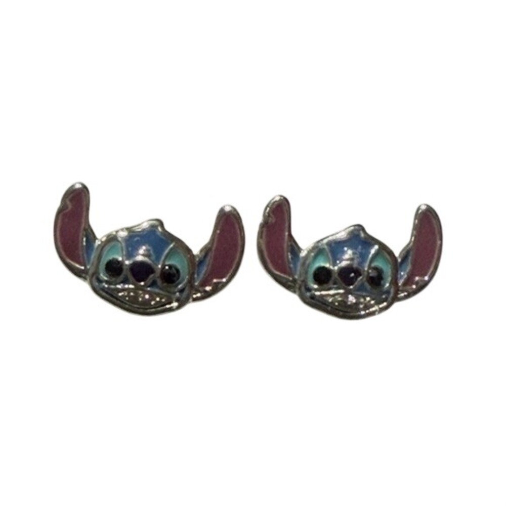 Disney Stitch Silver Earrings with Blue and Pink Accents
